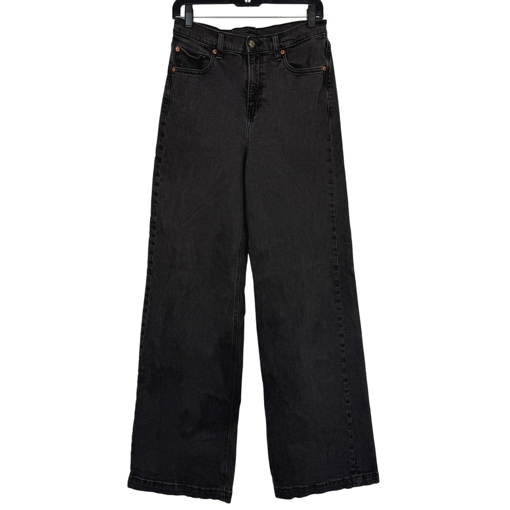 Gap HIGH RISE STRIDE Jeans Womens 28/6 TALL Cotton Stretch Washed Black WIDE LEG